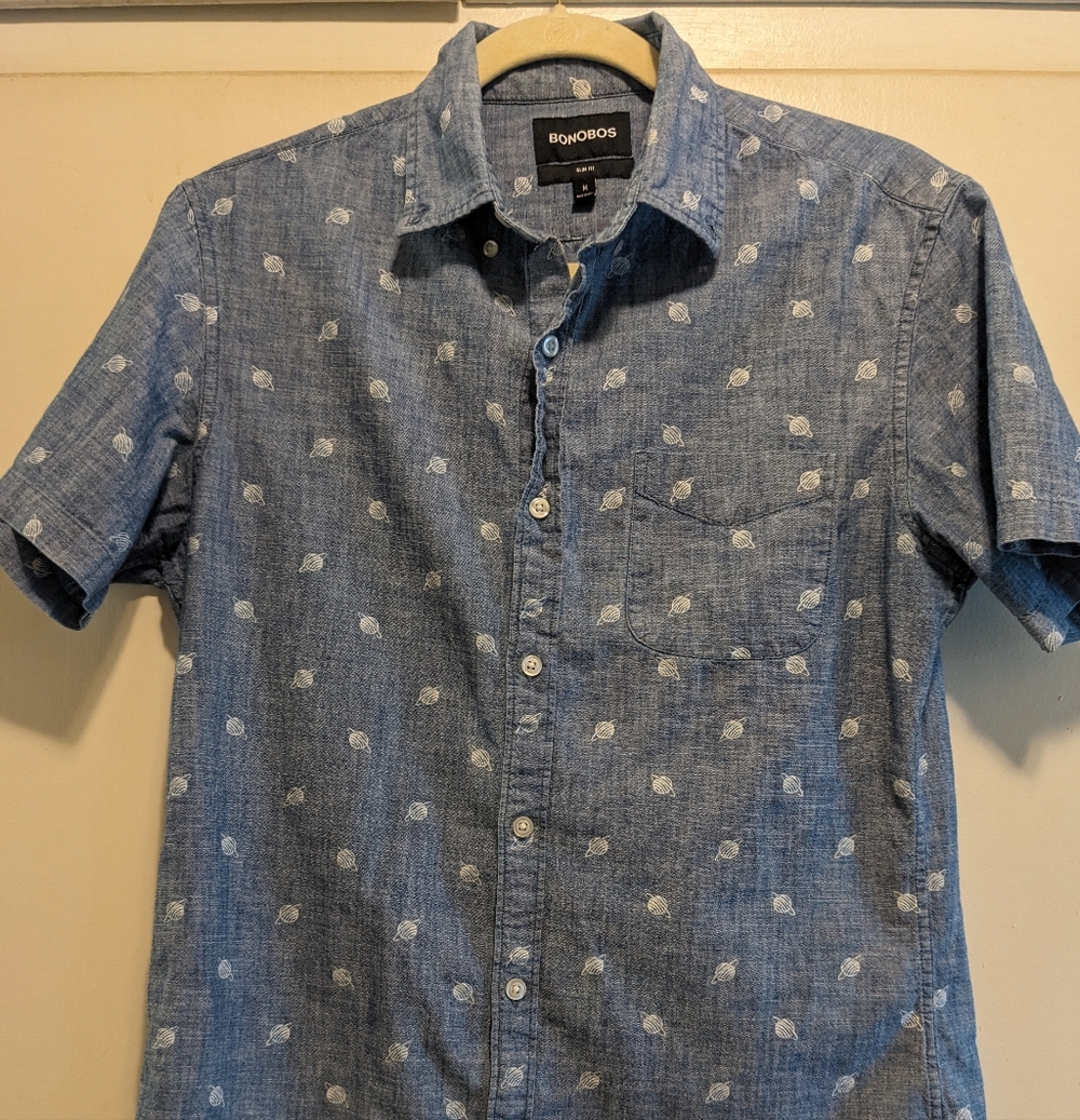 Bonobos Men's Saturn Blue Short Sleeve Shirt Button Down Slim Fit Medium rivera